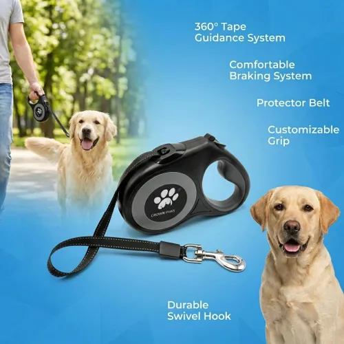 Miniatura 7 de Correa retráctil de 16 pies para perros extra grandes de hasta 130 libras, cinta de nailon sin enredos, color negro Dan24 XL