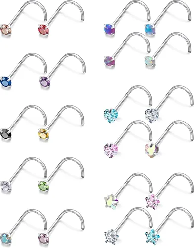Piercing para la nariz de 20/0.63 oz, rectos, L/sacacorchos, para la nariz, joyería para mujer, acero inoxidable quirúrgico hipoalergénico