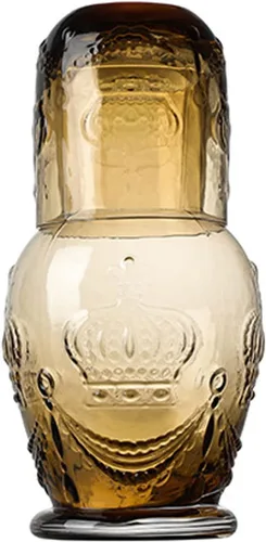 Retro Crown Relief - Jarra de agua de noche de cristal transparente con vaso, jarra y taza de noche