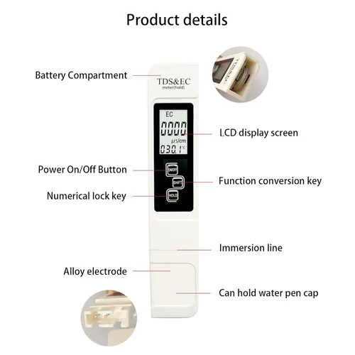 Miniatura 4 de Medidor digital de agua 4 en 1 TDS 2025 – Medidor TDS EC y temperatura (°C, °F) preciso y fiable – 0-9999ppm – Pruebas profesionales para agua