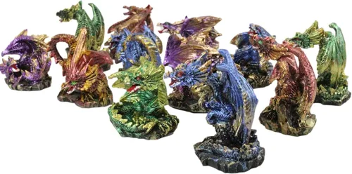 Miniatura 6 de Ebros - Juego de 12 dragones en miniatura en diferentes poses de fantasía, mazmorras y dragones, mini escala de 2 pulgadas de alto, esculturas