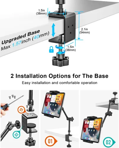 Miniatura 3 de Soporte de tableta para debajo del gabinete para cocina, abrazadera grande, compatible con funda gruesa, soporte de tableta para estante