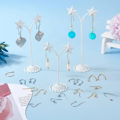 Miniatura 2 de Pandahall - 96 ganchos de acero inoxidable para aretes, ganchos largos en forma de V, ganchos para aretes marquesa, bola circular, puntos, aretes