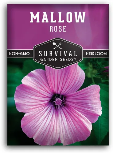 Survival Garden Seeds - Semilla de malva rosa para plantar - Paquete con instrucciones para plantar y cultivar flores silvestres nativas de color