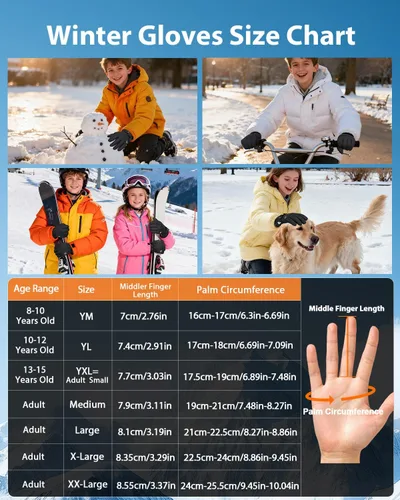 Miniatura 6 de Pixel Panda Guantes de invierno para hombre impermeables, guantes para climas fríos extremos para mujer con Thinsulate de 3M y forro polar grueso