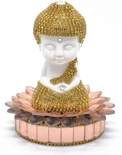 Miniatura 10 de Blanco cerámica Dimaond Lotus Buddha estatua coche/oficina/hogar interior bendición ornamento (azul)