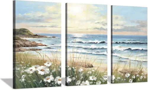 Miniatura 16 de Hardy Gallery Arte de Lienzo de Pared de Playa Costera: Obra de Arte de Sendero a la Orilla Pintura sobre Lienzo para Oficina o Dormitorio
