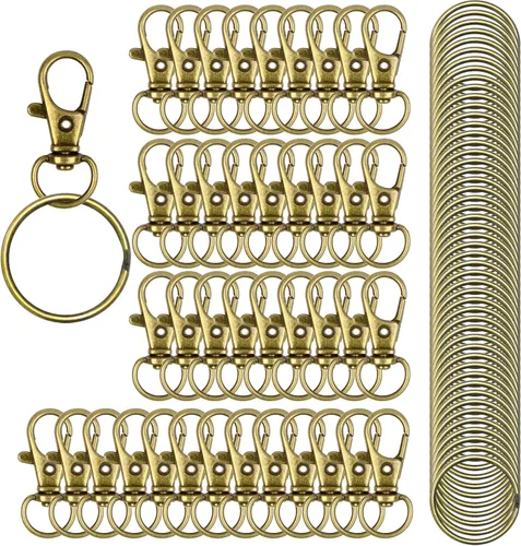 Miniatura 8 de HXSEMAYIG 100 piezas de ganchos para llavero con anillos de llavero, cierres de langosta giratorios de metal, para clip de llavero, manualidades