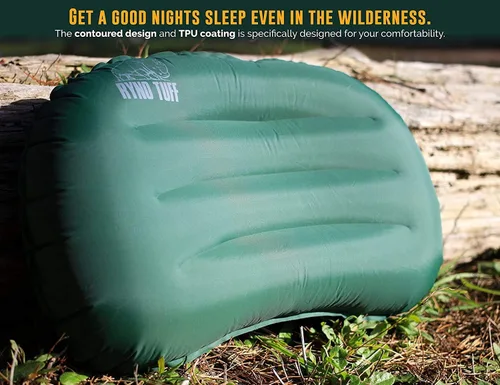 Miniatura 4 de Ryno Tuff Almohada inflable para acampar al aire libre con tela de punto para soporte lumbar del cuello, almohada inflable aislada de viaje