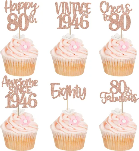 Miniatura 9 de Rsstarxi Paquete de 24 adornos para cupcakes vintage 2019 con purpurina negra para 5º cumpleaños, saludos a 5, cinco, 5, 5 fabulosos para cupcakes