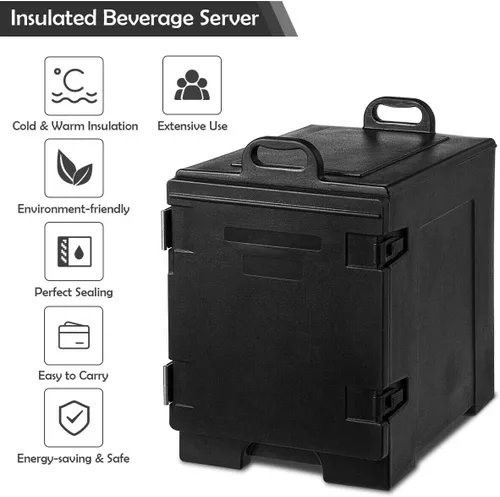 Miniatura 9 de COSTWAY Calentadores de alimentos para catering, cajas calientes para 5 sartenes de tamaño completo, capacidad de 81 cuartos de galón, diseño Negro