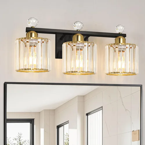 Miniatura 10 de Lxybcce Moderna lámpara de tocador de baño de cristal, 14 pulgadas, 2 luces, accesorios de luz negra sobre el espejo, fácil instalación e