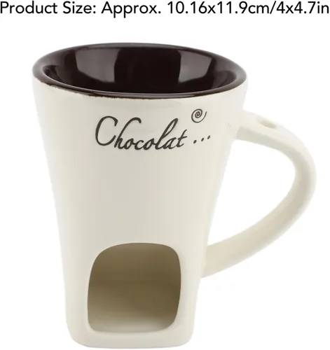 Miniatura 6 de Taza de fondue de chocolate, taza de cerámica para fondue, taza calentadora de café con tenedor de acero inoxidable para queso, mantequilla (blanco)