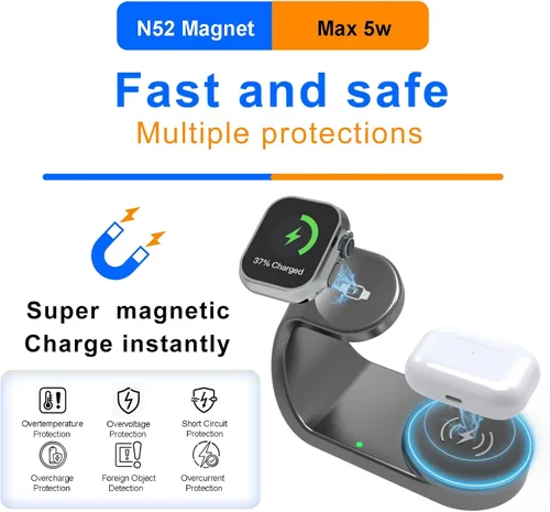 Miniatura 3 de Cargador de Apple Watch, base magnética de carga rápida compatible con iWatch Series 11/Ultra/SE/10/9/8/7/6/5, para Apple Watch, cargador Airpod