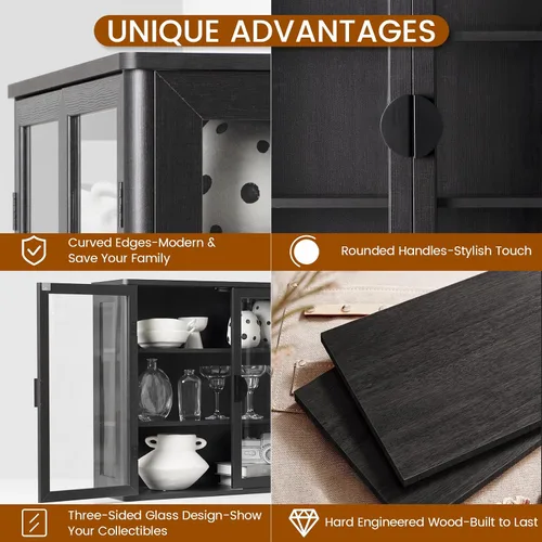 Miniatura 4 de NEWOWNDS Gabinete de Almacenamiento de Pared con Vitrina de Vidrio Templado Negro, Gabinete de Pared para Baño, Gabinete Montado en la Pared