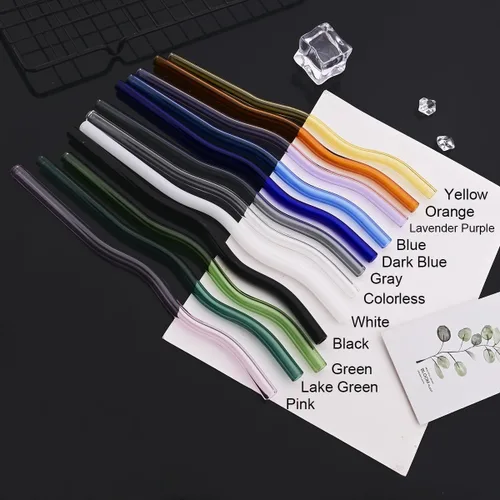 Miniatura 2 de JASHII Pajitas de vidrio onduladas incoloras, 8 pajitas de vidrio reutilizables de 7.87 x 0.31 pulgadas con bolsa negra, multicolor para beber