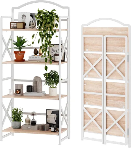Miniatura 8 de BHG Estantería plegable multifuncional vintage, soporte para plantas sin montaje, estantes de almacenamiento para oficina en casa (gris, 4 niveles)