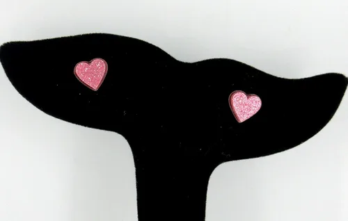 Miniatura 40 de Pendientes de botón de corazón acrílico con purpurina de acero inoxidable de 0.315 in