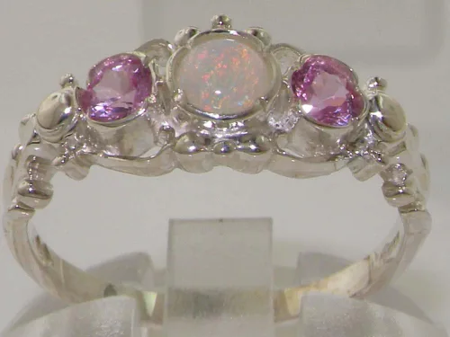 Miniatura 2 de Anillo de plata de ley 925 auténtico ópalo y turmalina rosa para mujer