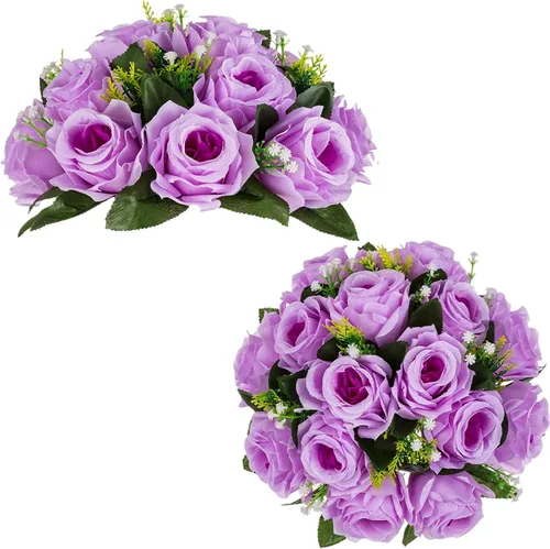 Miniatura 32 de BLOSMON Bolas de flores, centros de mesa de rosas de boda: 2 piezas de flores falsas carmesí decoración de bolas de besos Arreglos florales