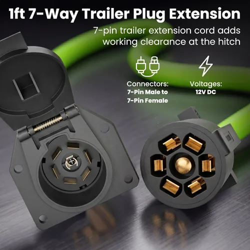 Miniatura 2 de GEARit Cable de extensión para remolque de 7 vías (1 pie) Enchufe de remolque de 7 pines Cable en línea Arnés de cables Conector de clavijas dobles