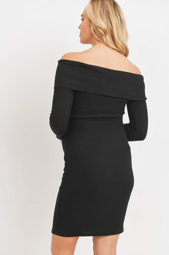Miniatura 4 de LaClef Vestido de maternidad de punto con hombros descubiertos para mujer