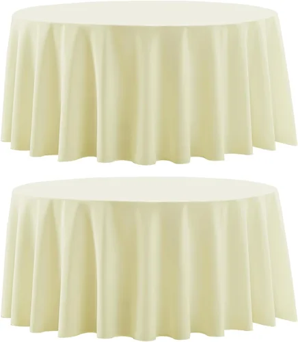 Miniatura 20 de Paquete de 2 manteles redondos de 90 pulgadas, manteles lavables de poliéster de lino decorativo para la mesa del comedor, banquetes, fiestas