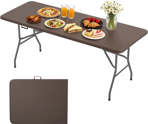Miniatura 15 de BestOffice Mesa de picnic plegable de 4 pies, mesa de plástico para campamento, cerradura de mesa plegable para eventos de fiesta, color marrón