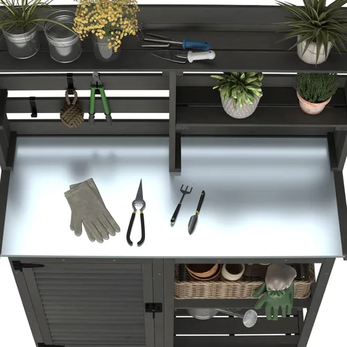 Miniatura 2 de GDLF Mesa de banco para macetas, banco de trabajo grande para jardín, al aire libre, estación de trabajo de mesa de metal con estante de gabinete