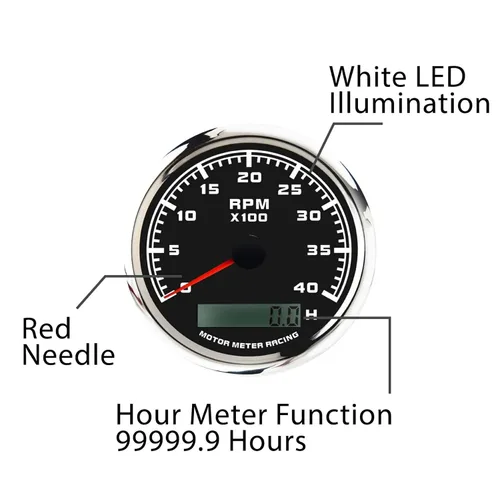 Miniatura 4 de MOTOR METER RACING Juego de 5 calibradores de la serie Pro W Panel de instrumentos tacómetro de 85 mm 3-3/8" 52 mm 2-1/16" Voltaje 12V Nivel