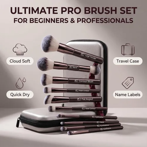 Miniatura 2 de Juego de brochas de maquillaje profesional BS-MALL con estuche de viaje, 20 brochas de maquillaje sintéticas para base, conce aler, rubor, polvo