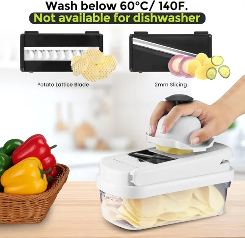 Miniatura 6 de Picador de verduras, picador de alimentos multifuncional 12 en 1, picador profesional de cebolla con 7 cuchillas, cortador de verduras con Blanco