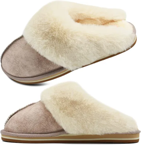 Miniatura 7 de KuaiLu Pantuflas mullidas de espuma viscoelástica doble para mujer, acogedoras con soporte de arco cálido, pantuflas de meter cómodas