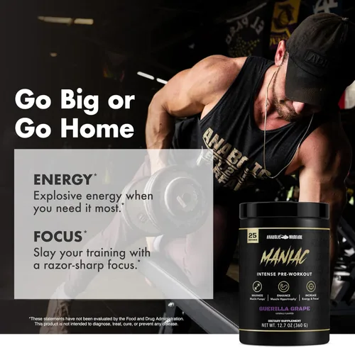 Miniatura 8 de Anabolic Warfare Black Series Maniac, polvo de pre-entrenamiento, soporta óxido nítrico, bombas musculares y síntesis de proteínas* Apple Ambush