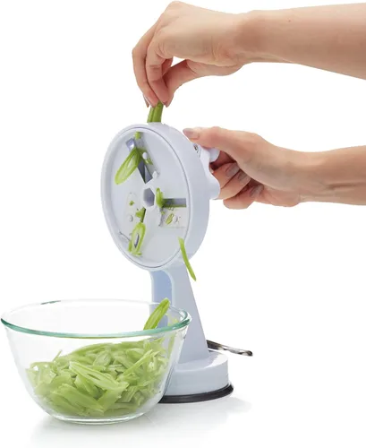 Miniatura 7 de KitchenCraft Rotary Runner - Cortador de frijoles (9.1 in, con ventosa, en caja de regalo, acero inoxidable y plástico, blanco/negro)