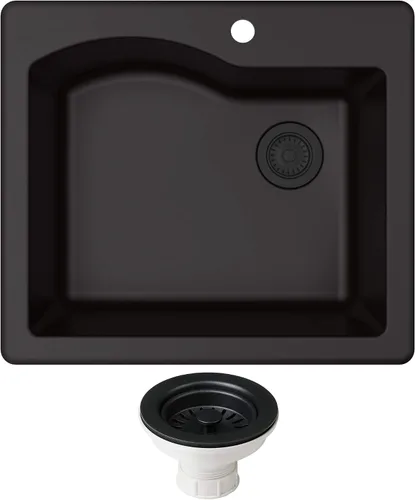 Miniatura 20 de KRAUS Quarza - Fregadero de cocina de granito de instalación empotrada/sobre encimera de un solo seno, 25 pulgadas, color negro, KGD-441BLACK