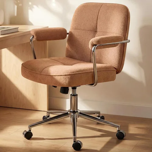 Silla de oficina en casa con tela de felpa, sillas de escritorio modernas para computadora con respaldo medio con ruedas y reposabrazos acolchados,
