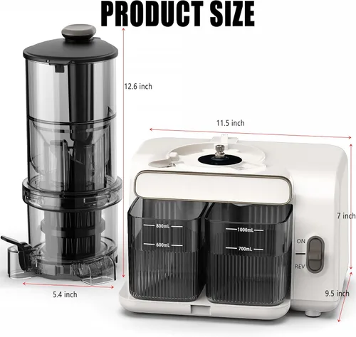 Miniatura 8 de AIZIYO - Exprimidor con canal grande de 5.4 pulgadas, 99% de rendimiento de jugo, sin BPA, separación automática de pulpa, máquina exprimidora