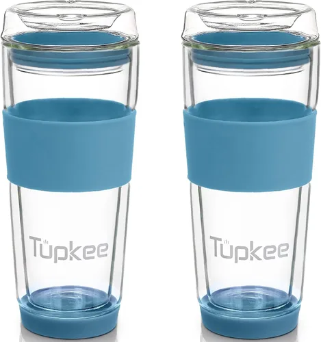 Miniatura 9 de Vaso de vidrio de doble pared de 14 onzas, vaso de té/café aislado reutilizable de vidrio soplado a mano y con tapa, vaso de viaje - Jacaranda