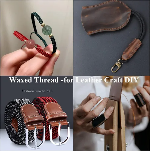Miniatura 6 de FQTANJU Hilo de cera de 14 colores, cuerdas enceradas de poliéster y cuero, hilo de coser, cuerdas de cera para macramé, fabricación de pulseras