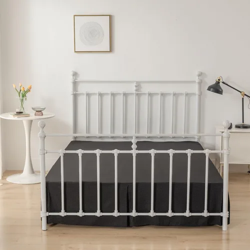 Miniatura 4 de Falda de cama tamaño Full - Faldones de 30 cm de caída con esquinas divididas, falda de cama plisada con textura de gofre, ajustable para el polvo
