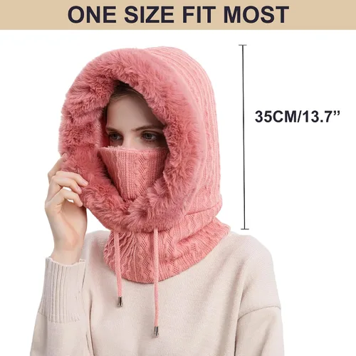 Miniatura 36 de HUAMULAN Gorro de invierno de una pieza para mujer, pasamontañas de forro polar, pasamontañas, máscara facial, bufanda, orejeras, esquí, nieve