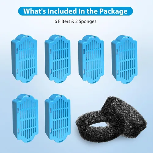 Miniatura 2 de Tomxcute Filtros de fuente de agua para gatos, paquete de 6 filtros de repuesto y 2 esponjas para fuente tomxcute de 3.2L/108 onzas y 4L/135 onzas