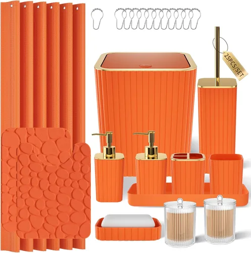 Miniatura 75 de XLHOMO Bathroom Set- 25PC Beige Bathroom Set, Bathroom Set with Shower Curtain and Rugs, Beige Shower Curtain Set, Toilet Brush, Bathroom Trash Can