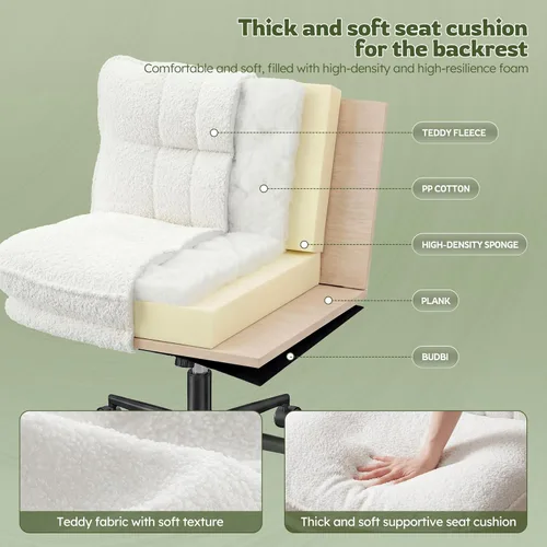 Miniatura 2 de DurayLoly Silla cruzada sin brazos con asiento de 27.6 pulgadas de ancho para sentarse con patas cruzadas, silla de escritorio reclinable de forro
