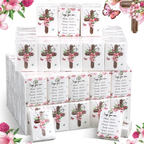 Seajan Paquete de 120 pañuelos cristianos de bolsillo, regalos a granel de 4 capas con versículos de la Biblia, paquetes de viaje de pañuelos de