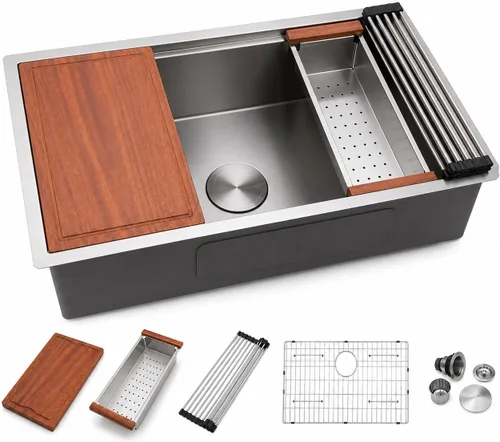 Miniatura 18 de Fregadero Dcolora de 30 Pulgadas para Instalación Bajo Encimera Negro de Acero Inoxidable Fregadero de Cocina Bajo Encimera Estación de Trabajo