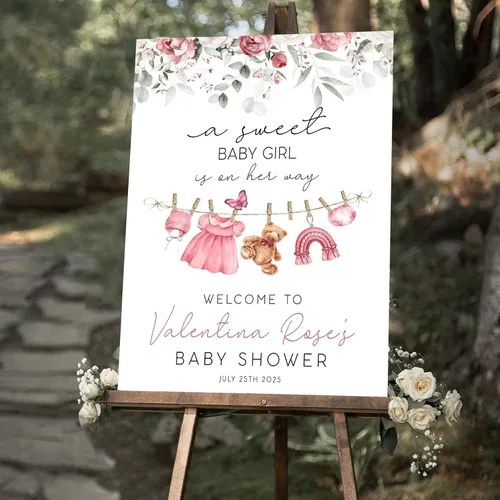 Miniatura 9 de Letrero de bienvenida personalizado para bebé, decoración de ducha de bebé en flor, tema floral azul, regalo para recién nacido de mamá y papá