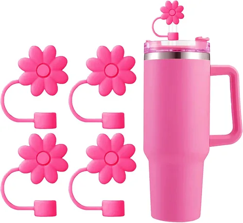 Miniatura 40 de 6 fundas de silicona para popotes Stanley Cups de 30 y 40 onzas, tapas de paja de flores a prueba de polvo, protectores reutilizables para popotes