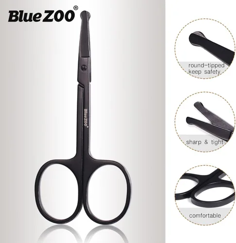 Miniatura 4 de BlueZOO Kit de tijeras y peine para bigote de barba con bolsa de almacenamiento de poliuretano, tijeras de seguridad redondeadas para el pelo